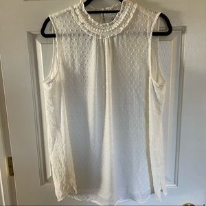 DR2 Cream Sleeveless Blouse with Swiss Dot Detail